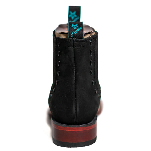 Los Altos Women's Boot Wide Square Toe Nobuck Black Leather Sole - Nobuck Black