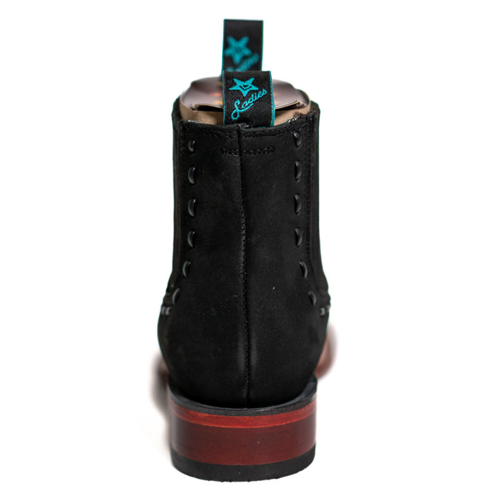 Los Altos Women's Boot Wide Square Toe Nobuck Black Leather Sole - Nobuck Black