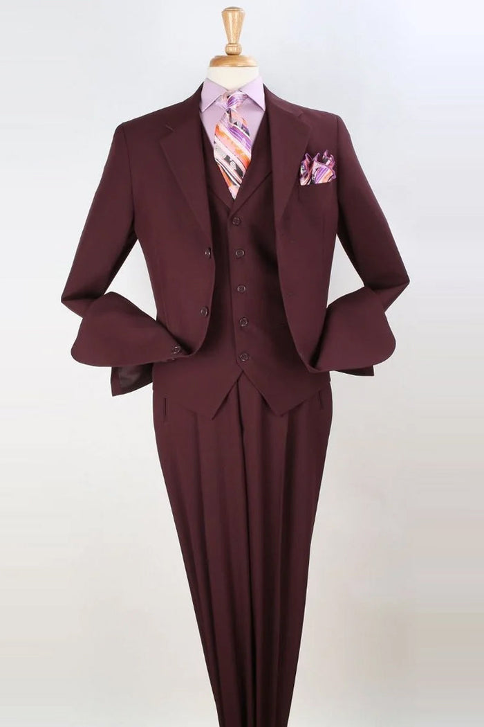 Apollo King Burgundy Leather Three-Button Suit