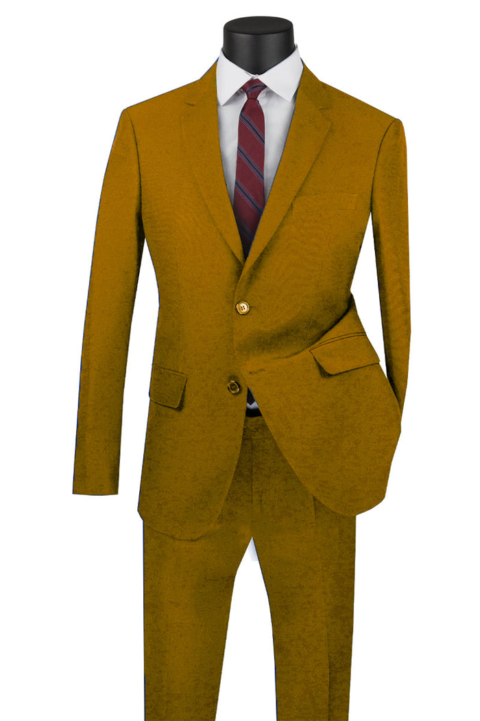 Mens Basic 2 Button Classic Fit Poplin Suit in Ivory by Vinci