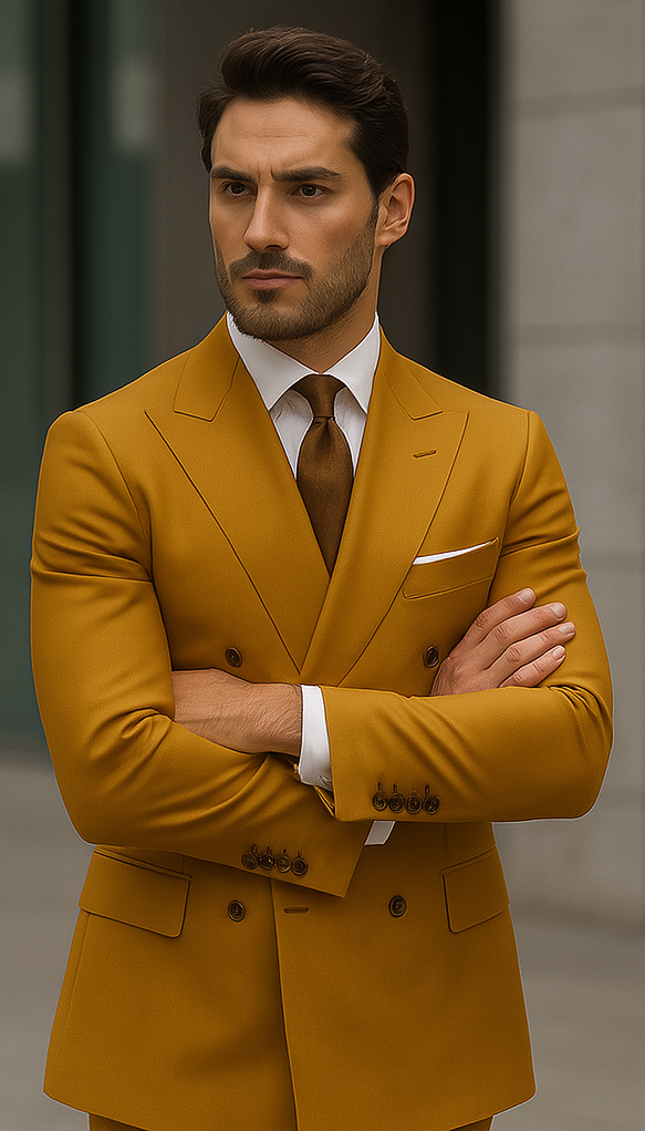 Camel Double Breasted Blazer - Gold Sport Coat by mensusain