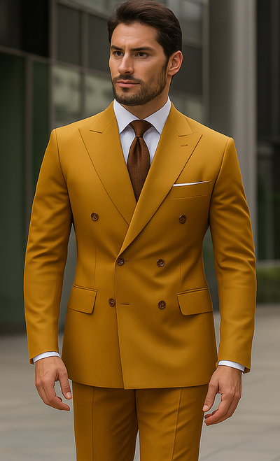 Camel Double Breasted Blazer - Gold Sport Coat by mensusain