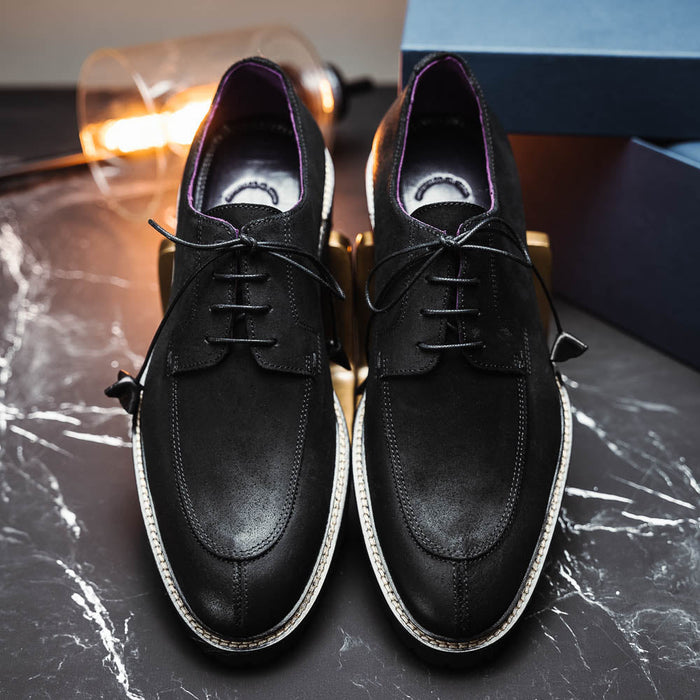 Zelli Campo Sueded Goatskin Lace-up Blucher Shoes in Black
