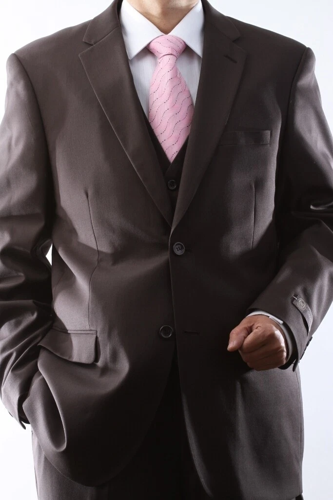 Caravelli Brand Suits - Mens 2 Button Superior 150s P/R Brown 3pc Vest