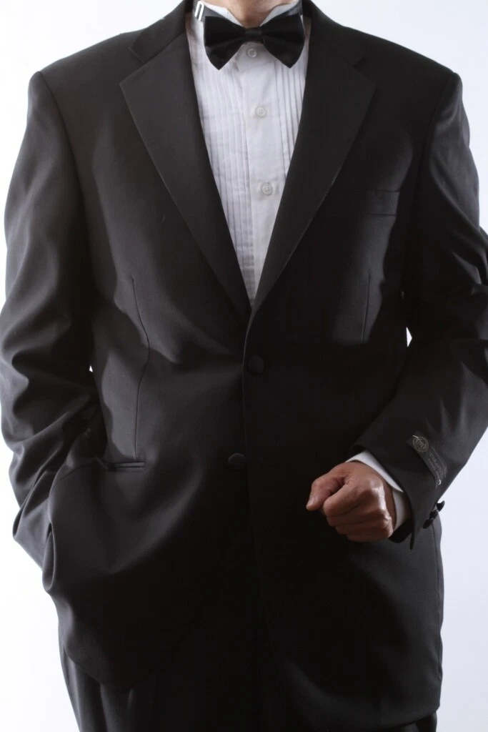 Caravelli Brand Suits - Mens 2 Button Superior 150s P/R Wool Feel Black Tuxedo Suit