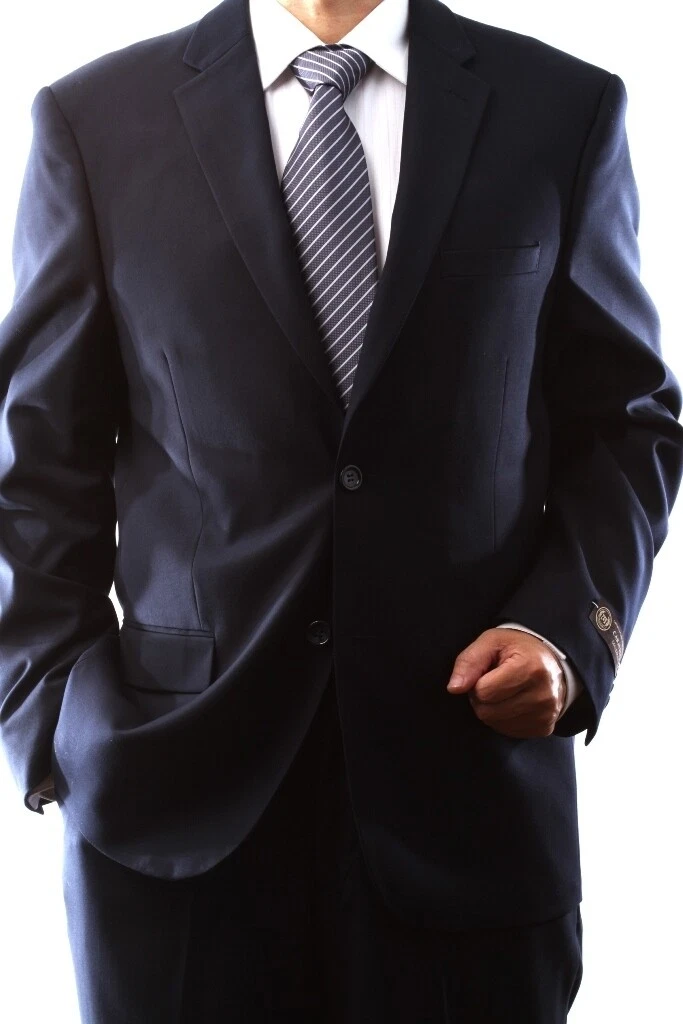 Caravelli Brand Suits - Mens 2 Button Superior 150s P/R Wool Feel Navy 3pc Vstd Suit