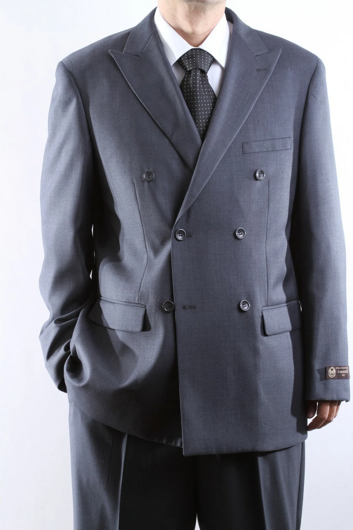 Caravelli Brand Suits - Mens 2 Button Superior 150s P/R Wool Feel Double Breasted Gray Suit