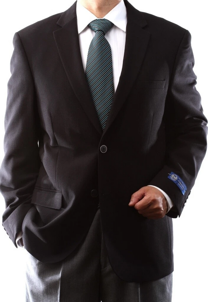 Caravelli Brand Suits - Mens Superior 150s P/V Wool Feel 2 Button Black Blazer