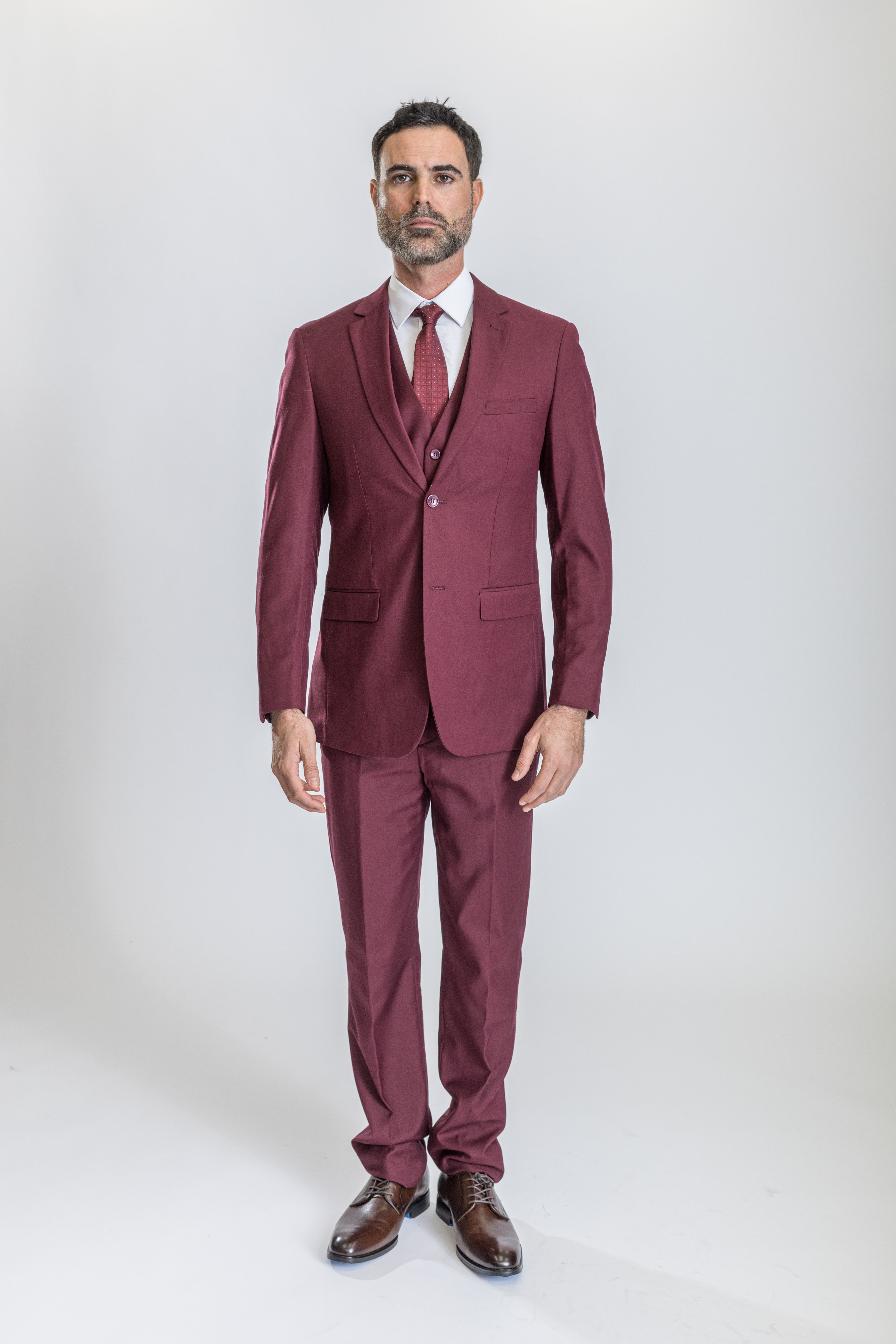 Caravelli Suit - Designer Caravelli Jacket and Pants in Color Solid Burgundy – SuitUSA