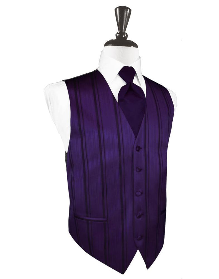 Amethyst Striped Satin Tuxedo Vest Cardi