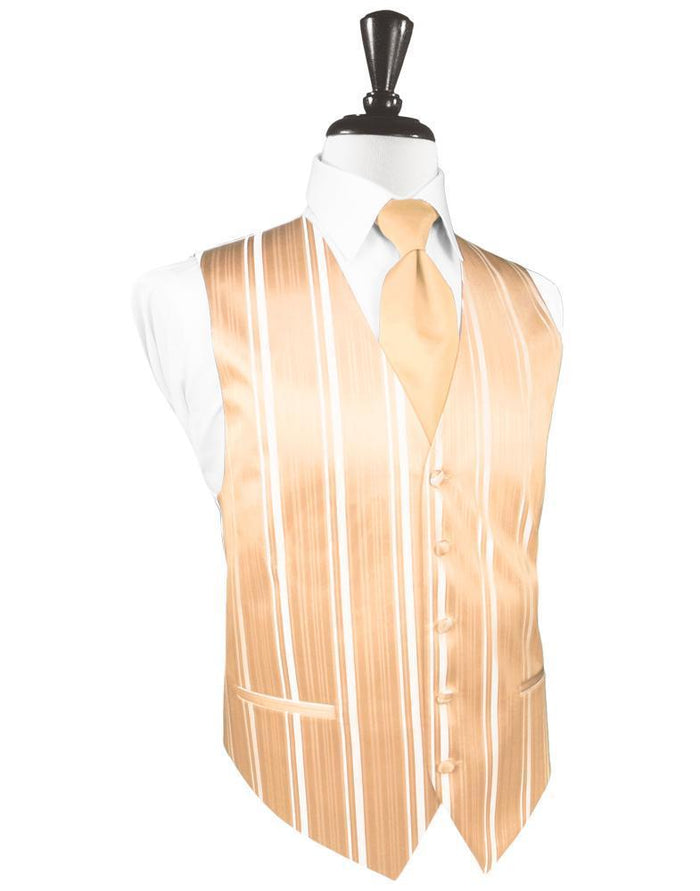 Apricot Striped Satin Tuxedo Vest Cardi