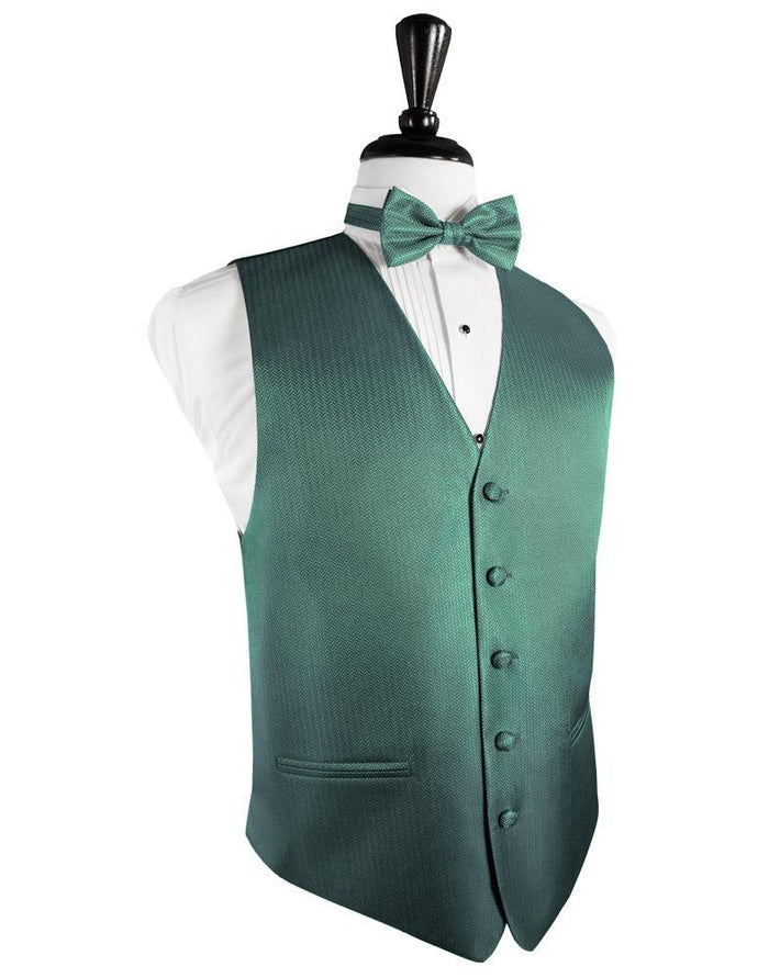 Aqua Herringbone Tuxedo Vest Cardi