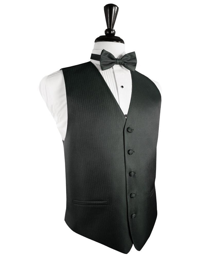 Asphalt Herringbone Tuxedo Vest by Cardi