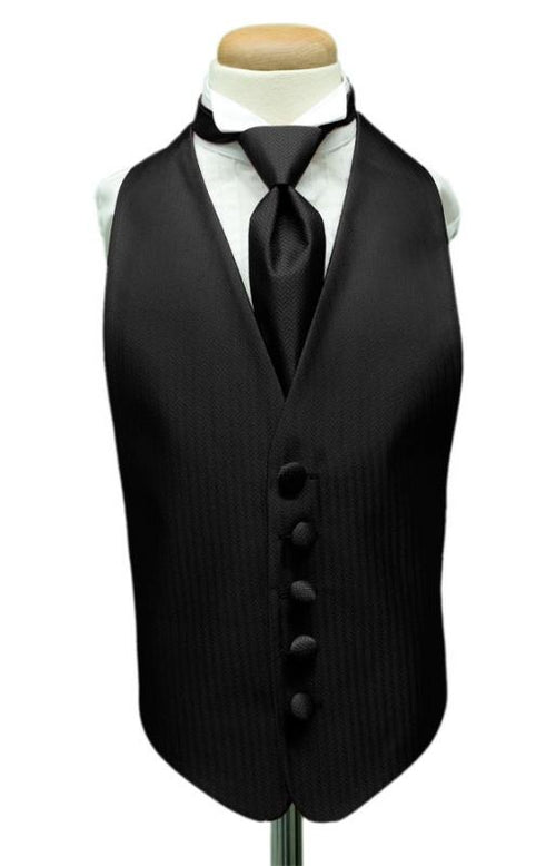 Black Herringbone Kids Tuxedo Vest by Cardi