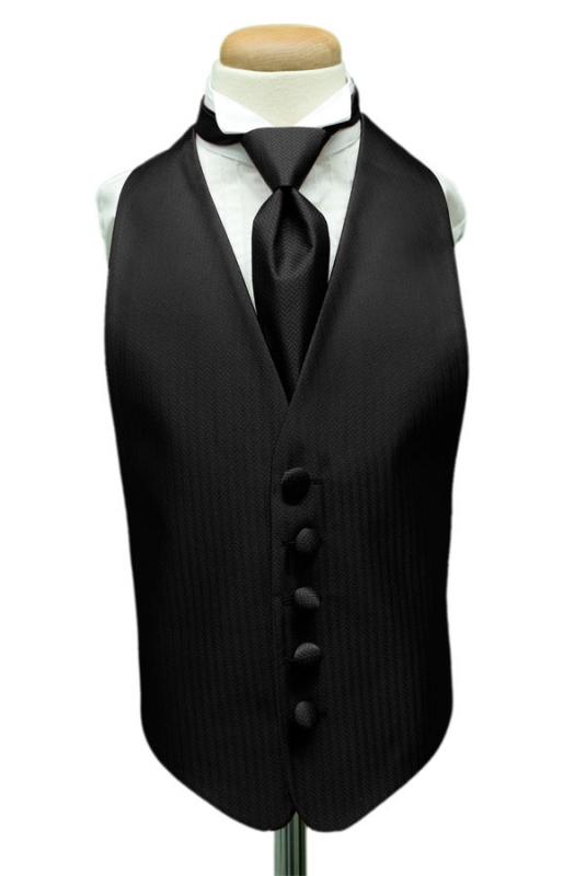 Black Herringbone Kids Tuxedo Vest by Cardi