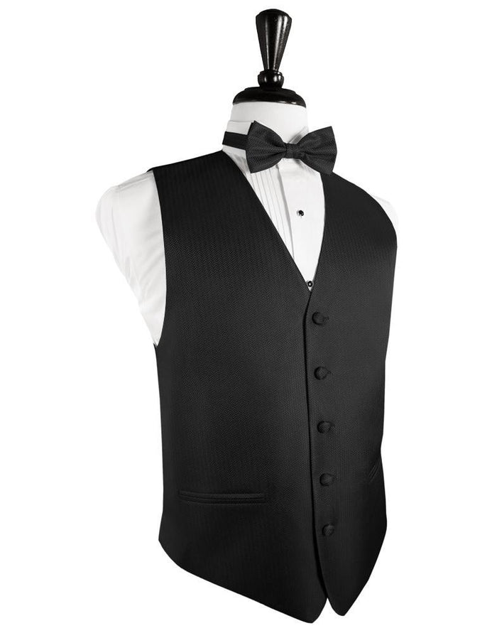 Black Herringbone Tuxedo Vest Cardi