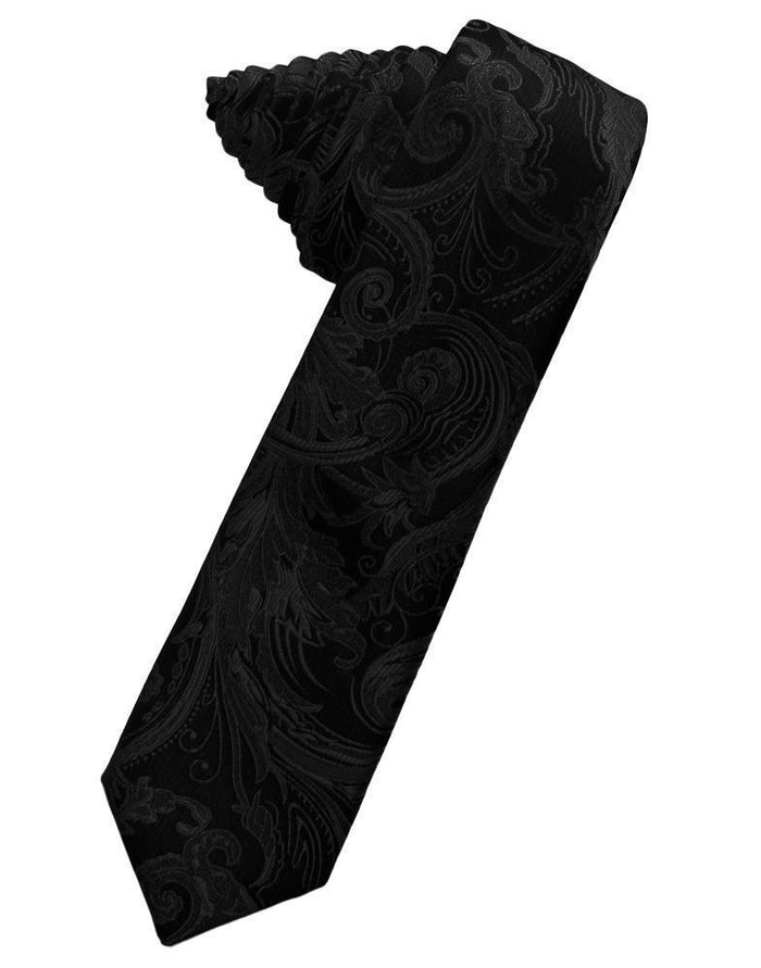 Black Tapestry Skinny Necktie by Cardi
