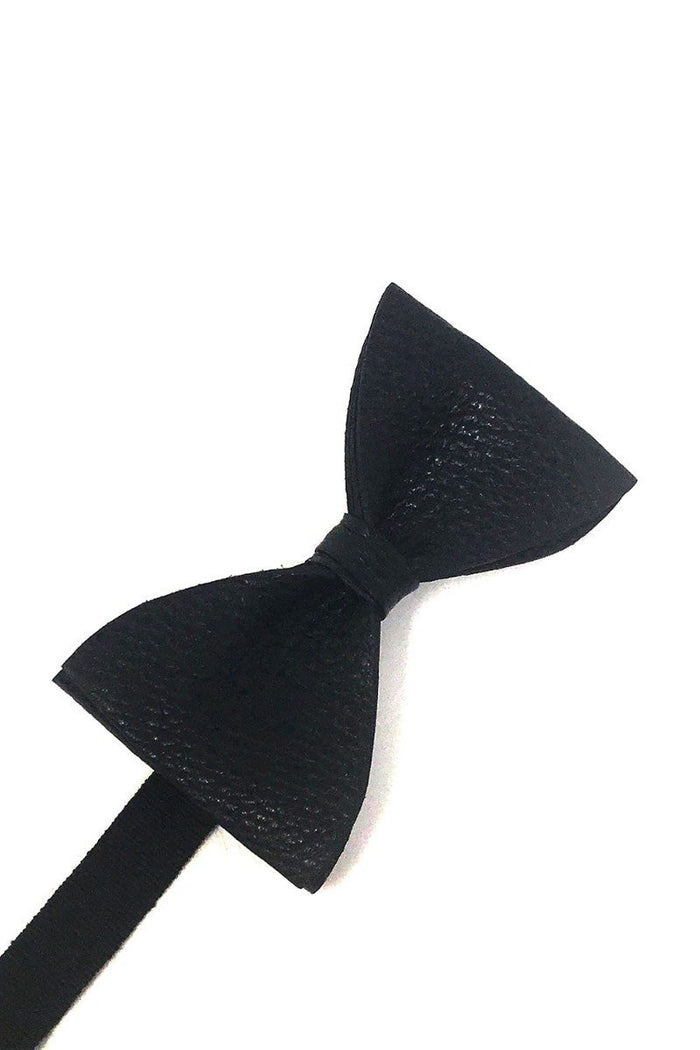 Black Textured Leather Bow Tie Cardi