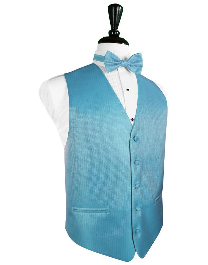 Blue Ice Herringbone Tuxedo Vest by Cardi