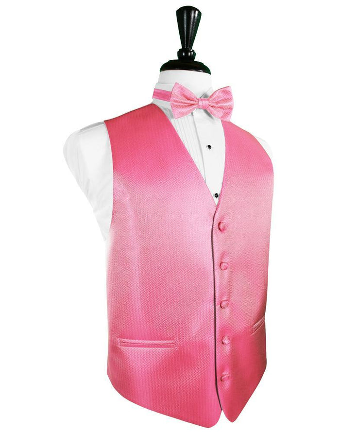 Bubblegum Herringbone Tuxedo Vest by Cardi