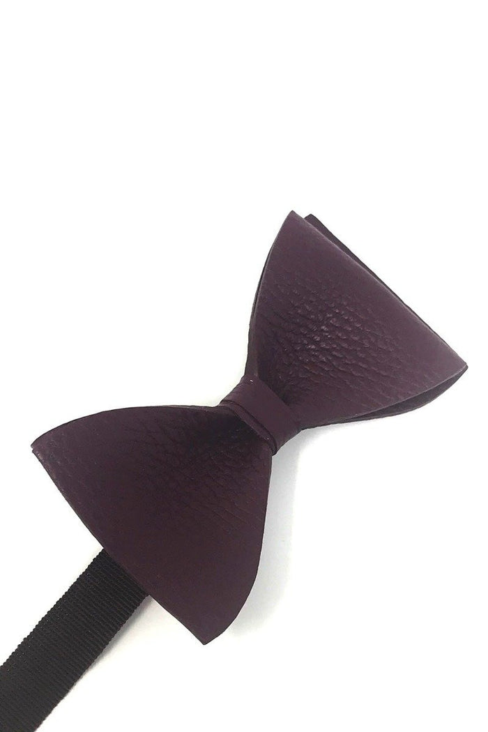 Burgundy Textured Leather Bow Tie by Cardi