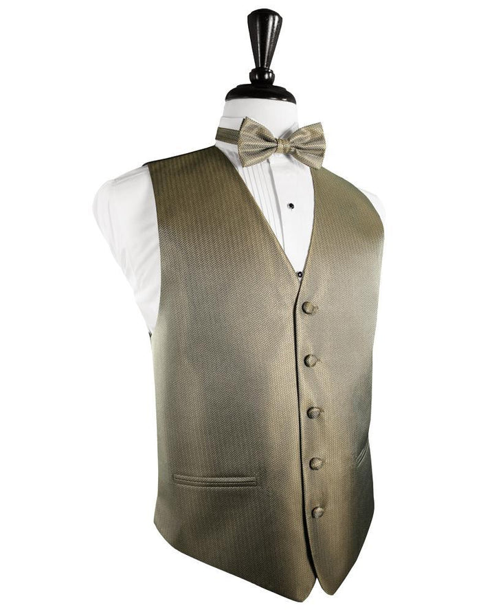 Champagne Herringbone Tuxedo Vest by Cardi