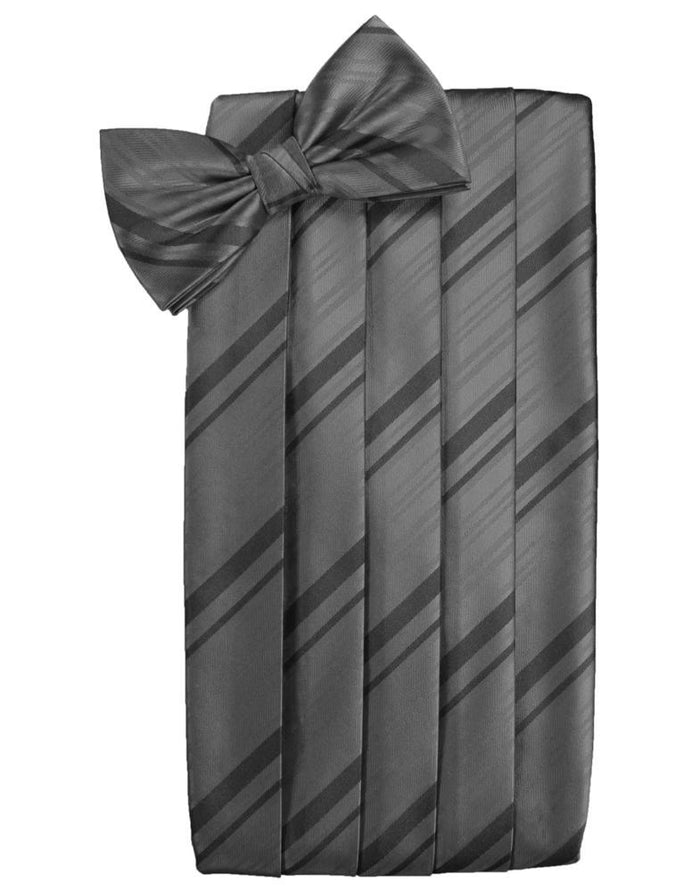 Charcoal Striped Satin Cummerbund Cardi