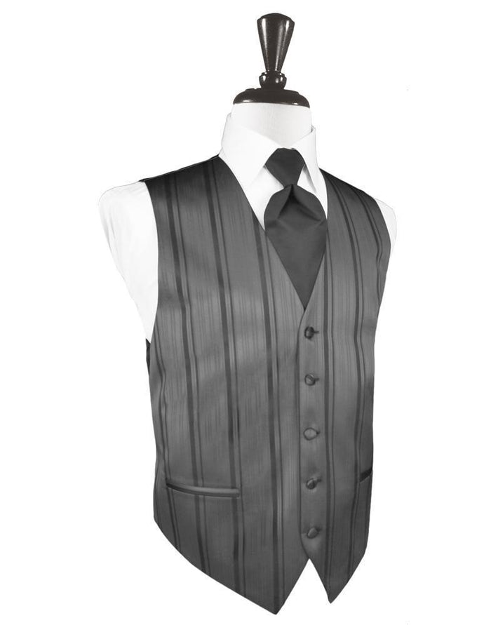 Charcoal Striped Satin Tuxedo Vest Cardi