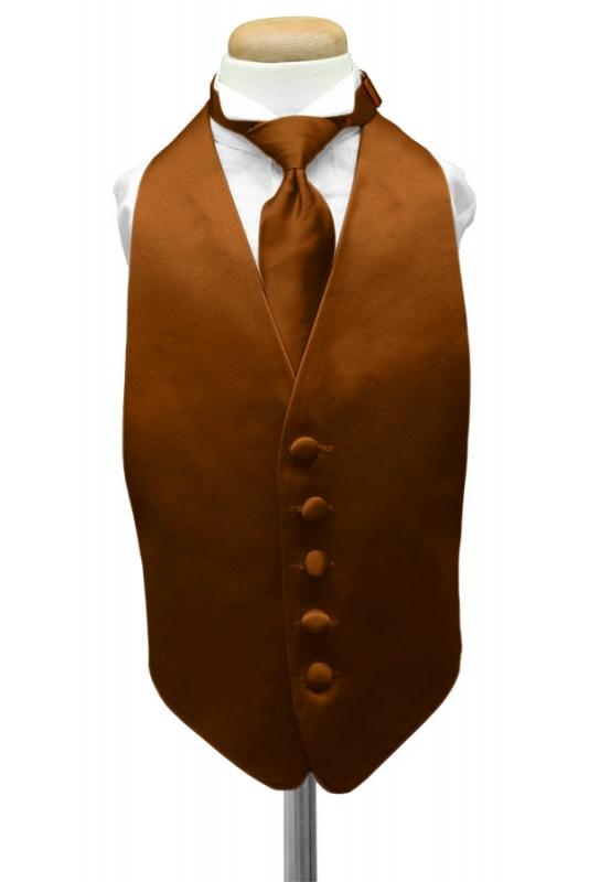 Cognac Luxury Satin Kids Tuxedo Vest Cardi