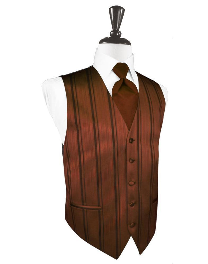 Cognac Striped Satin Tuxedo Vest by Cardi