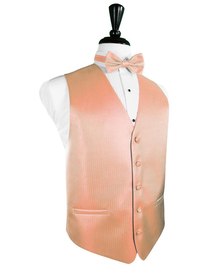 Coral Herringbone Tuxedo Vest Cardi