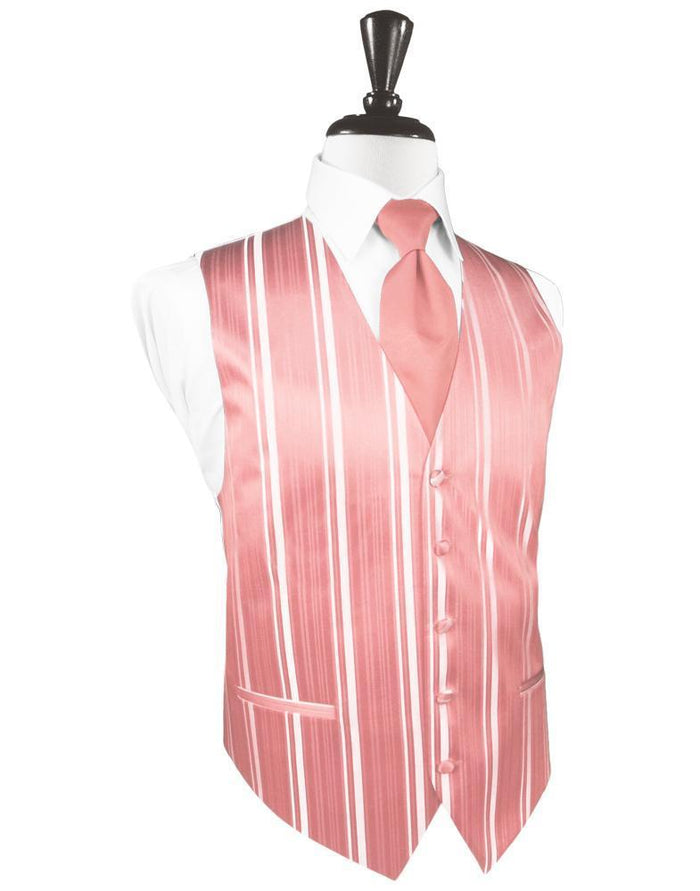 Coral Reef Striped Satin Tuxedo Vest Cardi