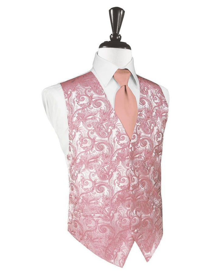 Coral Tapestry Tuxedo Vest Cardi