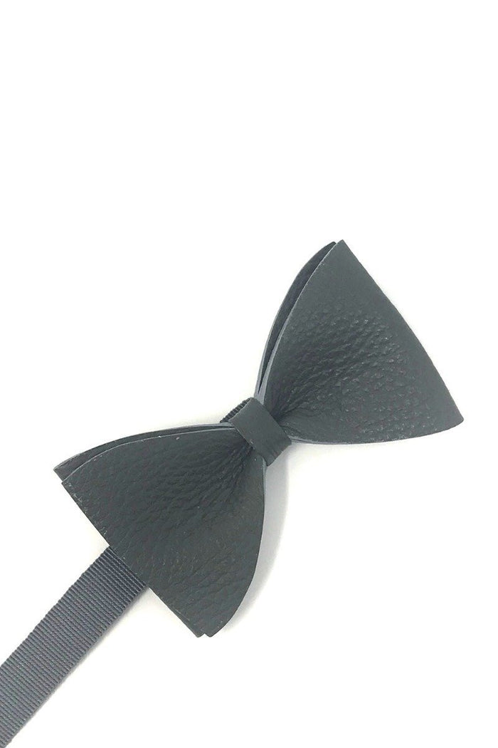 Dark Grey Textured Leather Bow Tie Cardi