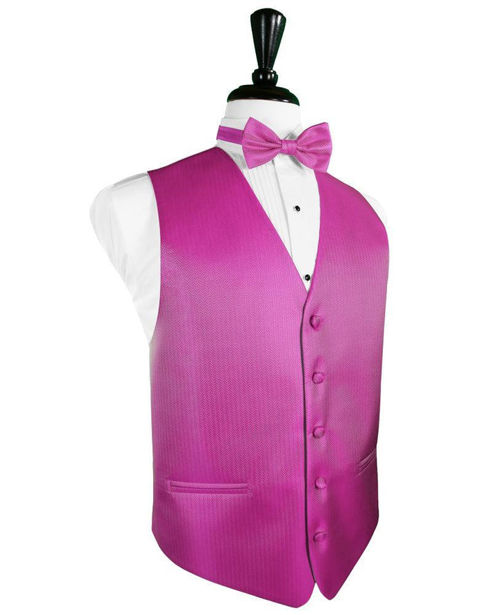 Fuchsia Herringbone Tuxedo Vest by Cardi