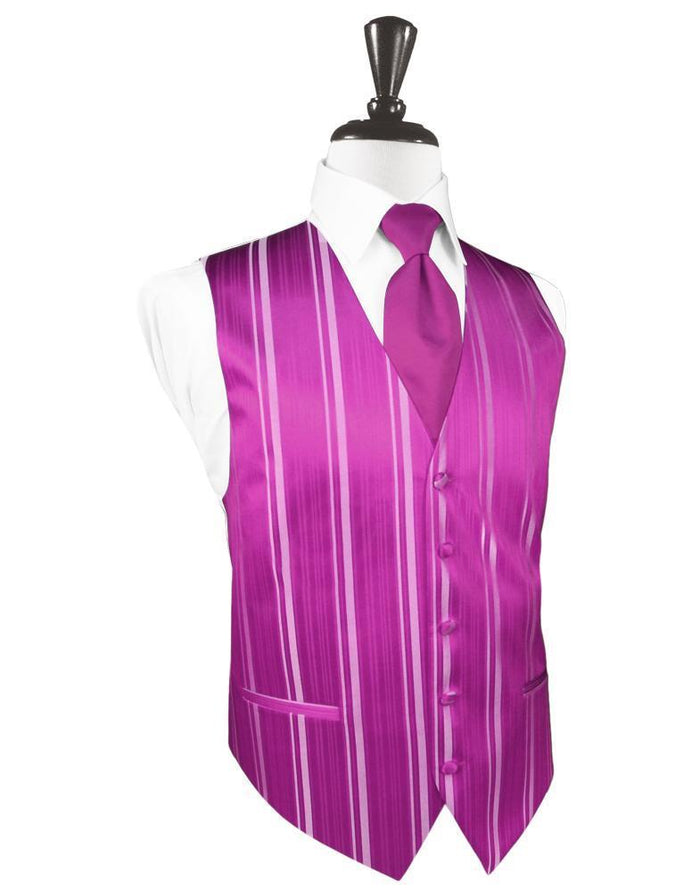 Fuchsia Striped Satin Tuxedo Vest by Cardi