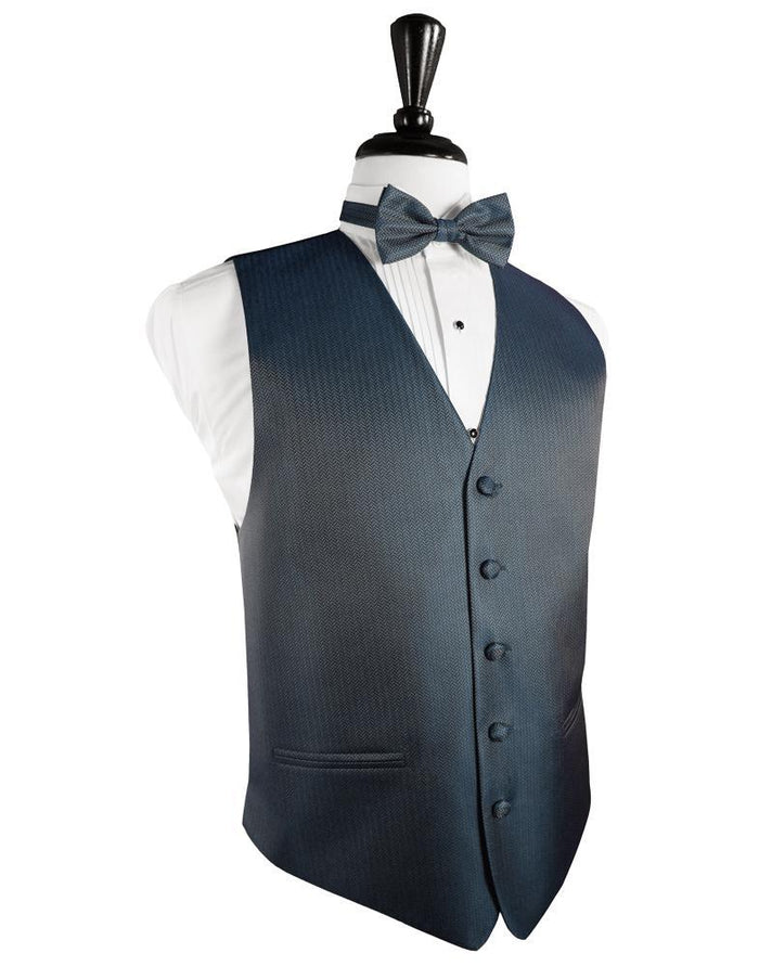 Haze Blue Herringbone Tuxedo Vest by Cardi