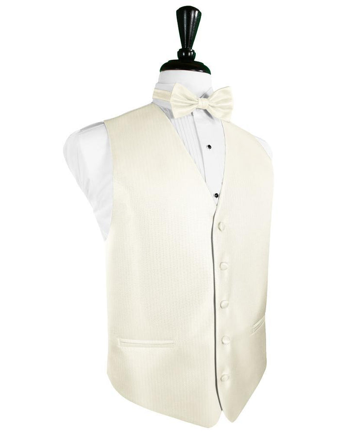 Ivory Herringbone Tuxedo Vest by Cardi