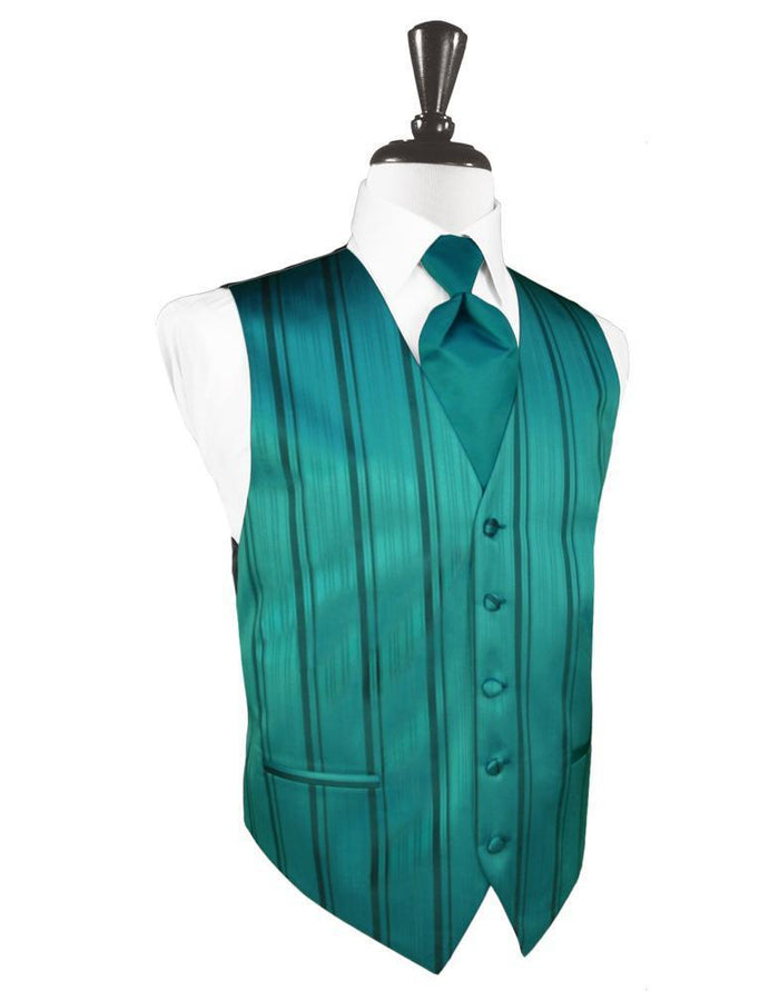 Jade Striped Satin Tuxedo Vest Cardi