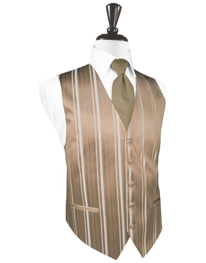 Latte Striped Satin Tuxedo Vest Cardi