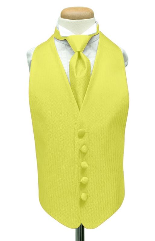 Lemon Herringbone Kids Tuxedo Vest Cardi