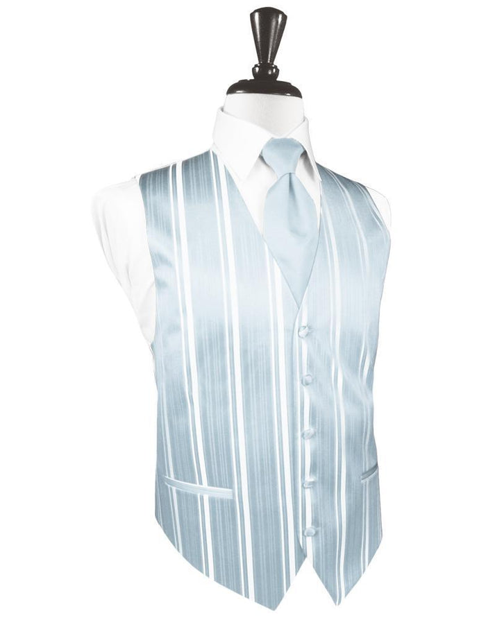 Light Blue Striped Satin Tuxedo Vest Cardi