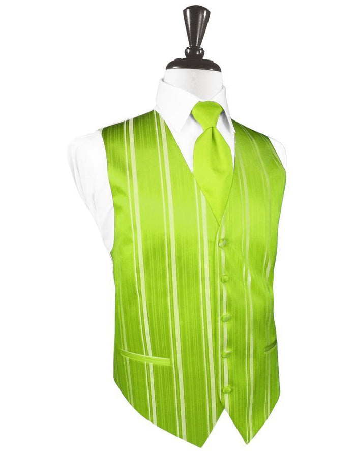 Lime Striped Satin Tuxedo Vest Cardi