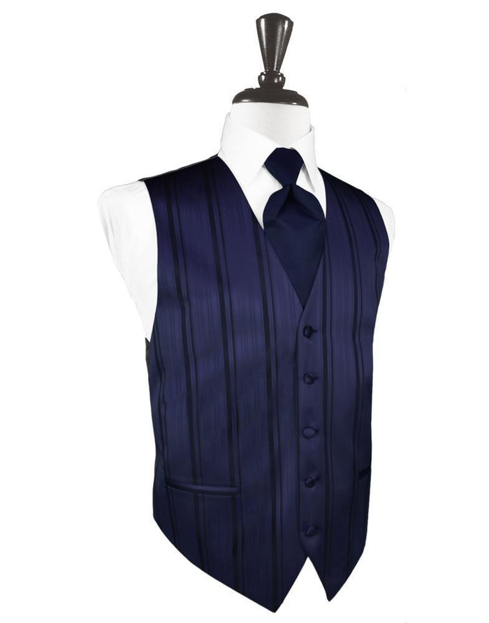 Marine Striped Satin Tuxedo Vest Cardi