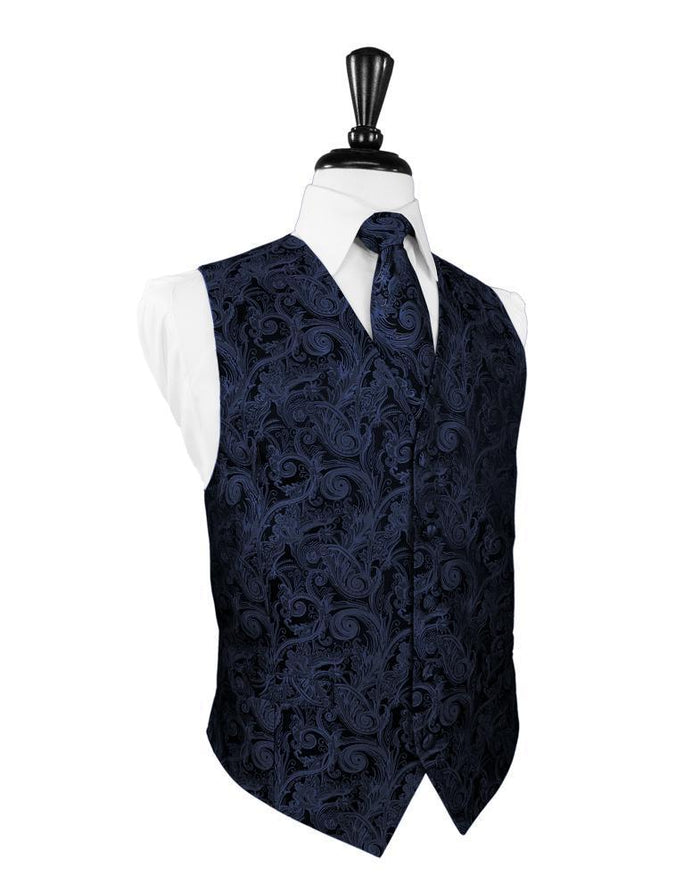 Midnight Blue Tapestry Tuxedo Vest Cardi