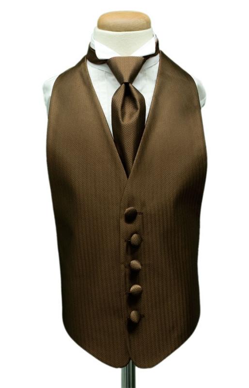 Mocha Herringbone Kids Tuxedo Vest Cardi