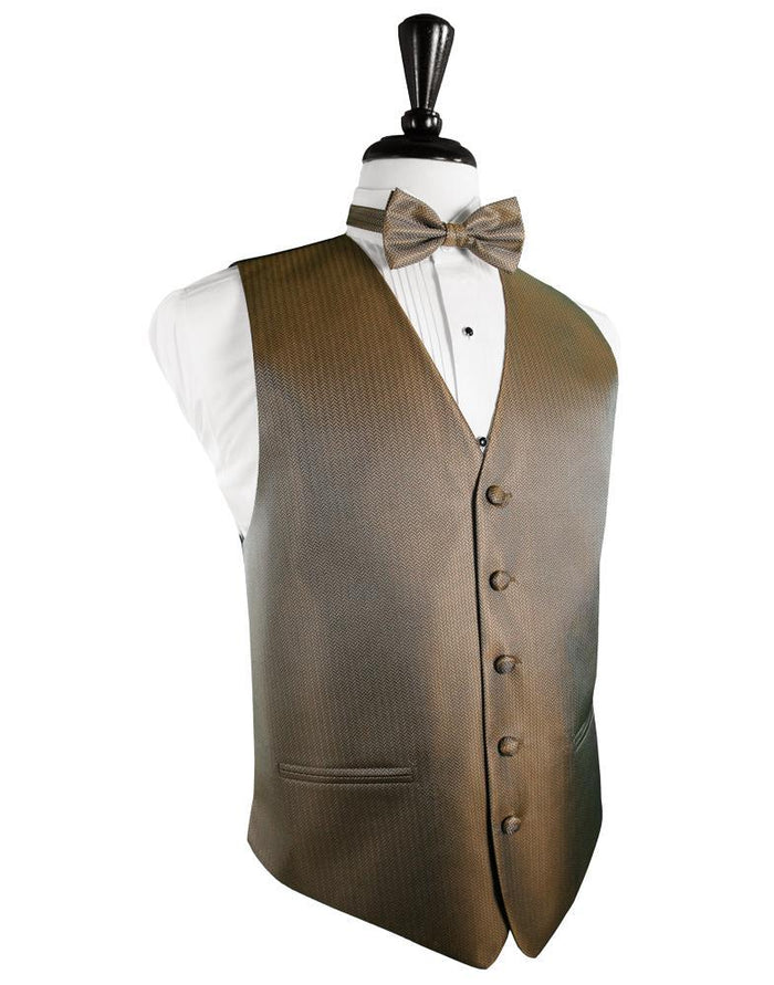 Mocha Herringbone Tuxedo Vest Cardi