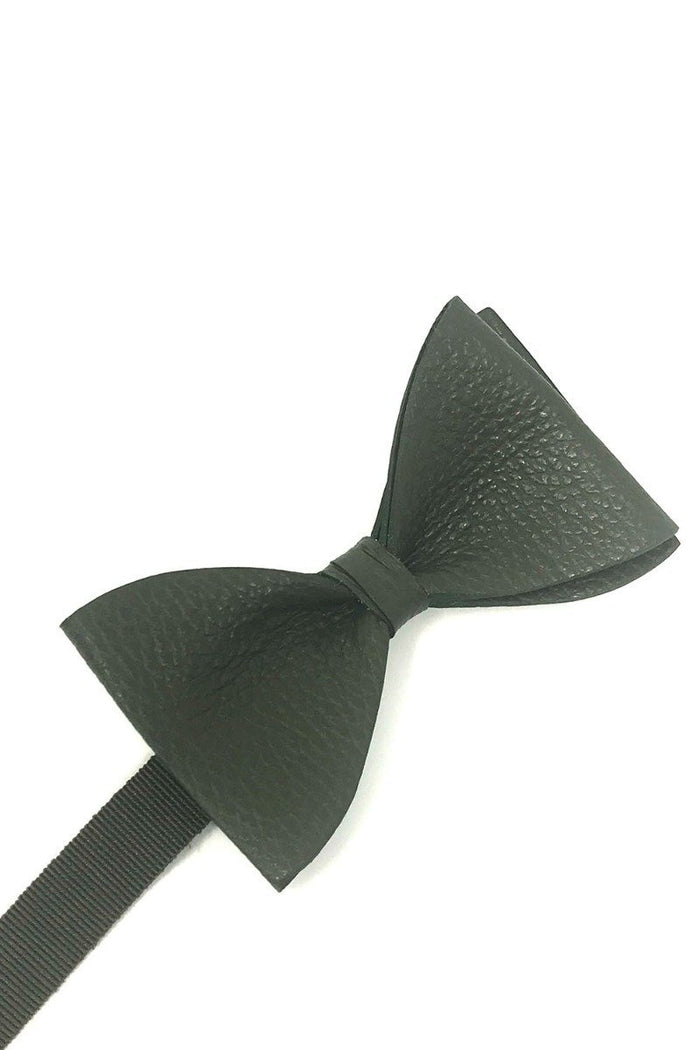 Olive Textured Leather Bow Tie Cardi