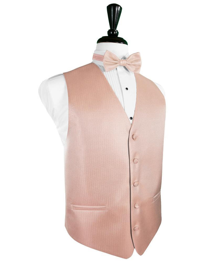 Peach Herringbone Tuxedo Vest Cardi
