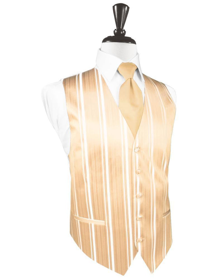 Peach Striped Satin Tuxedo Vest Cardi